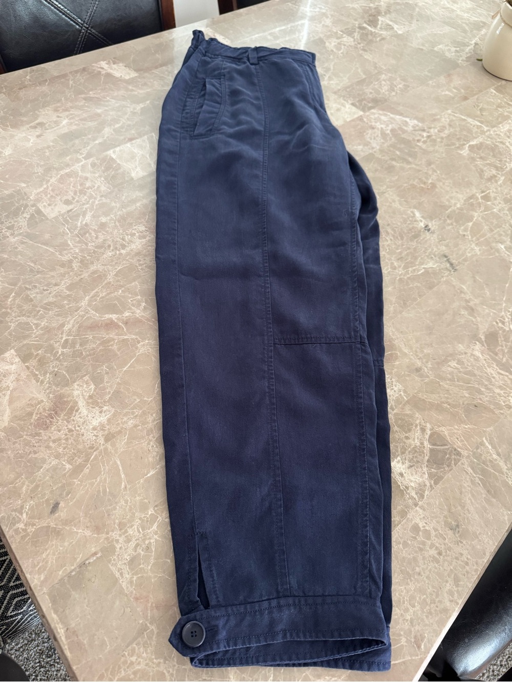 Eileen fisher • Tencel elastic waist ankle button tapered crop pants size Small